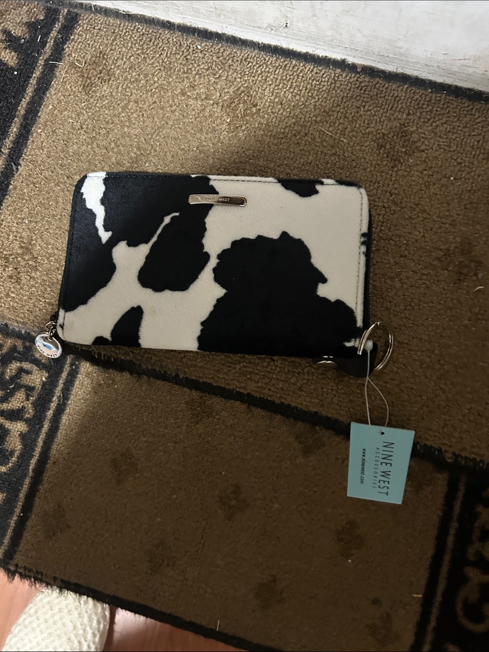 Nine West Black and White Cow-Print Wristlet Wallet